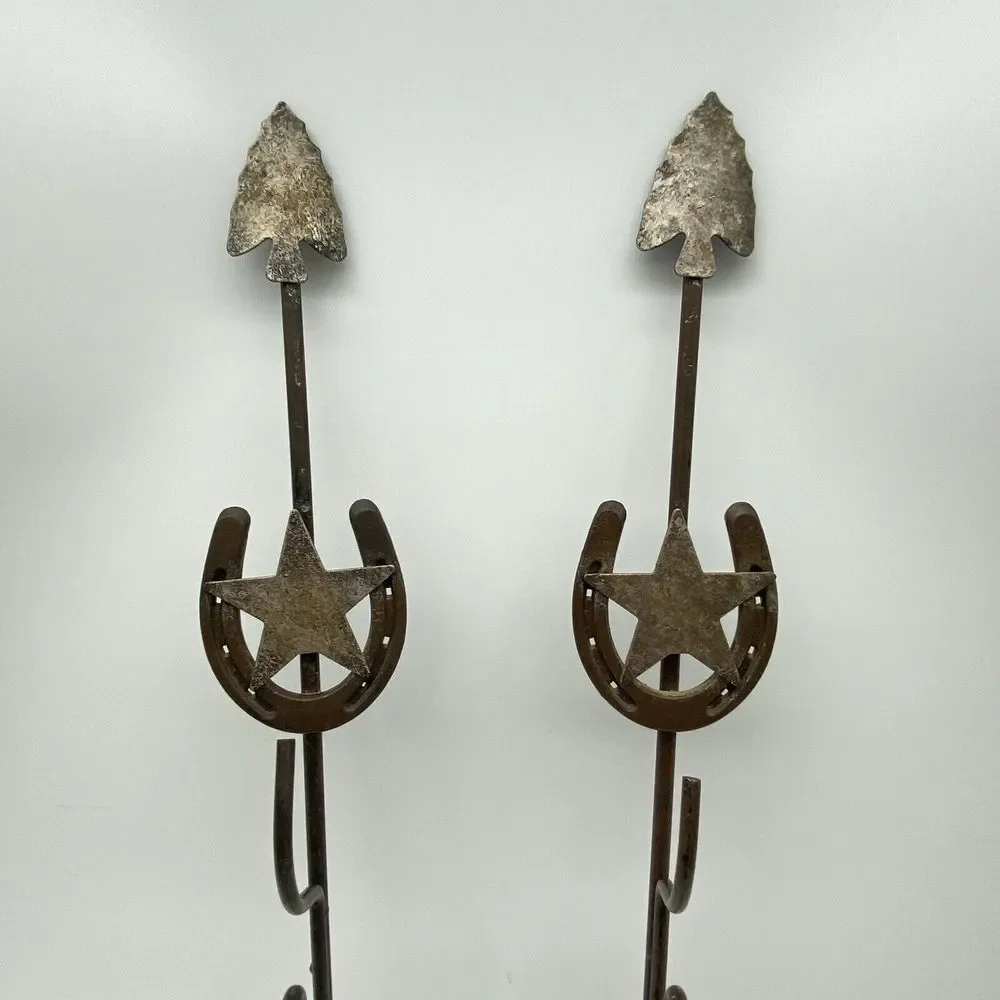 VTG Arrowhead Horseshoe Star Wall Hooks Set 2 Metal Coat Hat Rack‎ Western Ranch